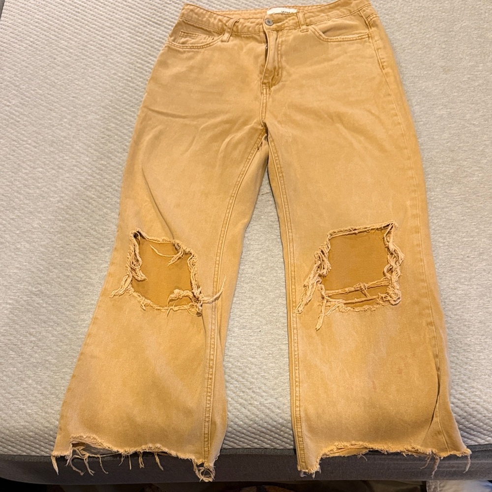 Distressed Tan Women Jeans